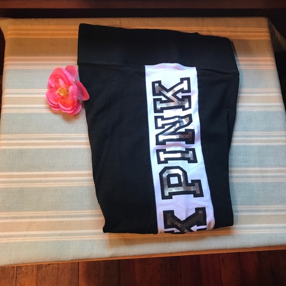 PINK Victoria's Secret Pants - Victoria’s Secret L PINK Blk/Wht Yoga Pants